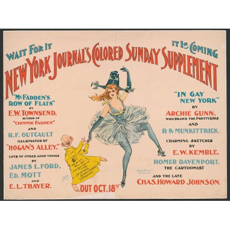 New York Journal 24"x32" Poster Colored Sunday supplement by E. W.Townsend. Vintage Art Posters Reproductions