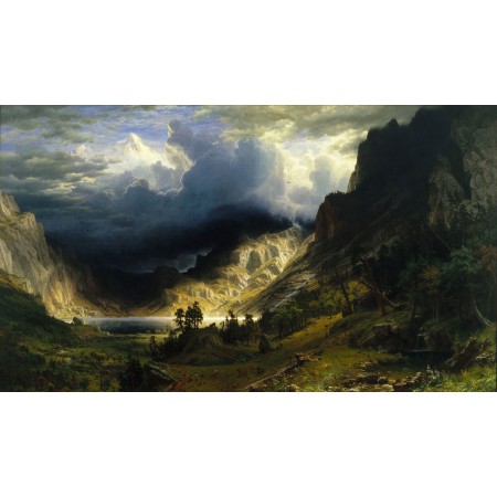 Albert Bierstadt, 24"x42" Art Print Poster Cultural Art Around the World Storm in the Rocky Mountains, Mount Rosalie