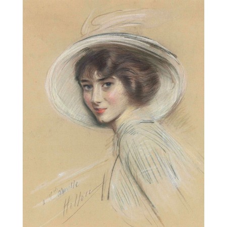 Paul Cesar  Poster 19"x24" European Art Helleu portrait of mademoiselle annette wearing a white hat
