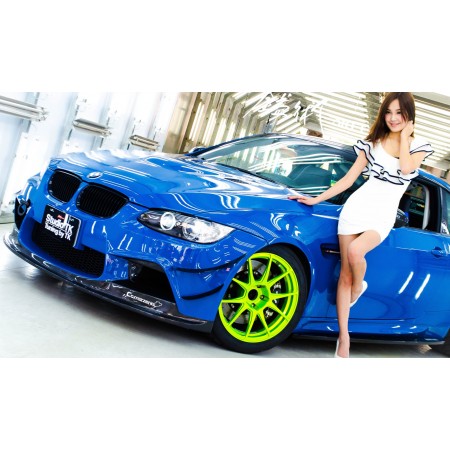 Exquisite and curvy Photographic Print Poster sexy oriental model, girl bmw sports car, long legs