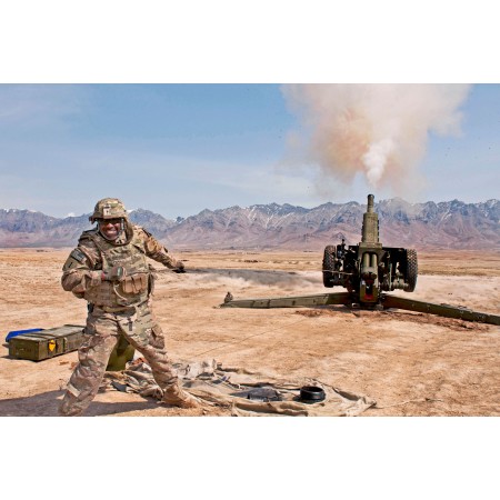 Kabul Military Training Center, Photographic Print Poster Sgt. 1st Class fires a D-30 Howitzer at Afghanistan, March 19, 2013. photo by Joseph Prouse