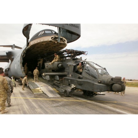 AH-64 Apache helicopter Photographic Print Poster Offload C5 Galaxy cargo aircraft - Photo by John Crotzer