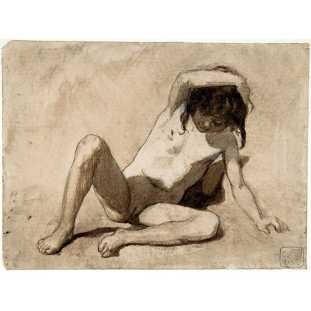 August Xaver Karl Pettenkofen 24"x32" Art Print Poster European Art, Pencil Study of a Nude Young Girl