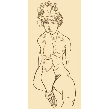 Egon Schiele - 15"x30" Art Print Poster Sitzender-nude woman sitting