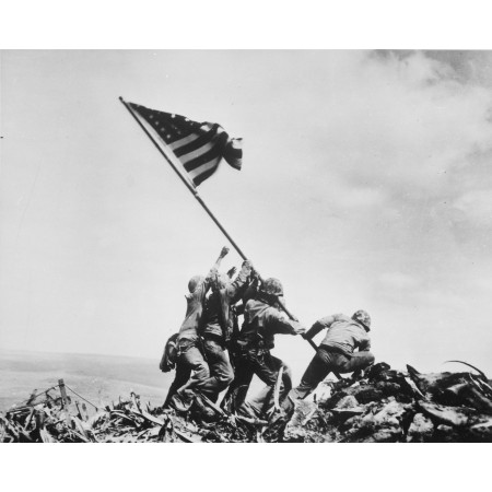 Mt. Suribachi 24"x30" Photographic Print Poster WW2 History United States Marines raise the American flag atop 