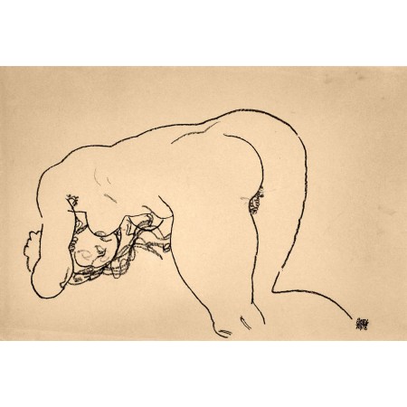 Egon Schiele Art Print Poster Egon Schiele - female nude bending down on knees and elbows