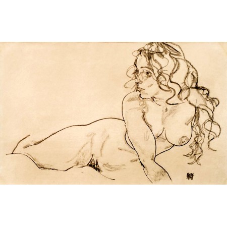 Egon Schiele - Art Print Poster Sich aufstutzender weiblicher Akt mit langem Haar female nude with long hair