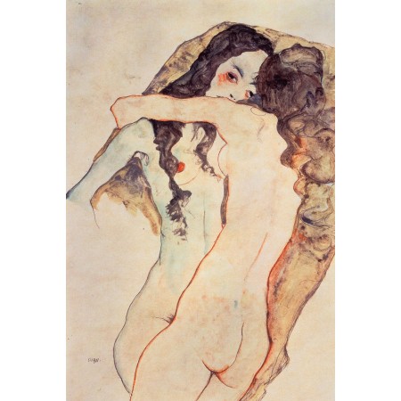Egon Schiele - Two hugging women. Art Print Poster Zwei sich umarmende Frauen 1911
