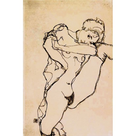 Egon Schiele - 20"x30" Art Print Poster Egon Schiele Liegender Akt mit angezogenen linken Bein