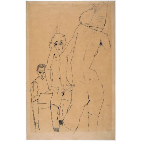 Egon Schiele - 20"x13" Art Print Poster Nude Model before the Mirror 1911
