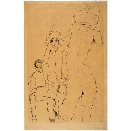 Egon Schiele - 24"x17" Art Print Poster Nude Model before the Mirror 1910