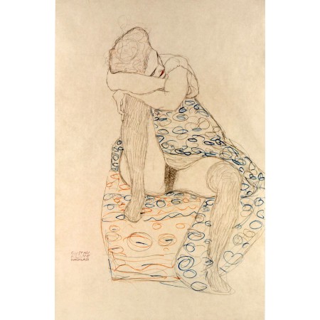 Gustav Klimt Art Print Poster - Drawings Seated Figure, Dress drawn up