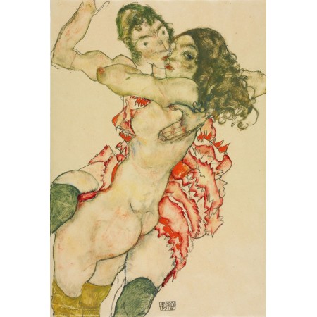 Egon Schiele - 24"x16" Art Print Poster Two Women Embracing 1910