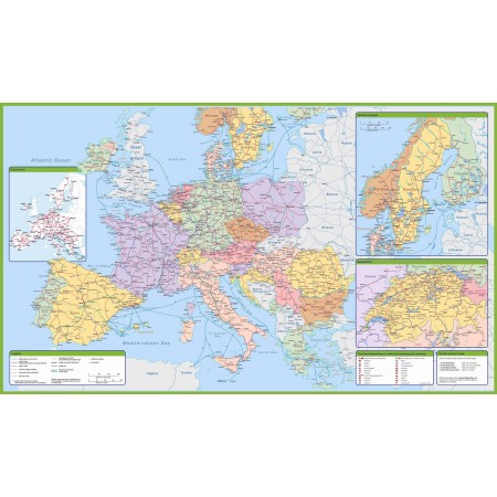 Europe Large detailed map Photographic Print Poster 41"x24" europian railroads