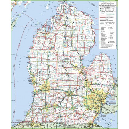 Map of lower peninsula of Michigan 24"x29" Photographic Print Poster. United States of America Maps Road 