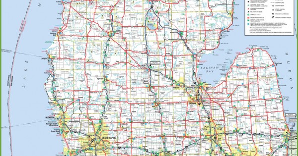 United States Of America Maps Road Map Of Lower Peninsula Of Michigan 9054
