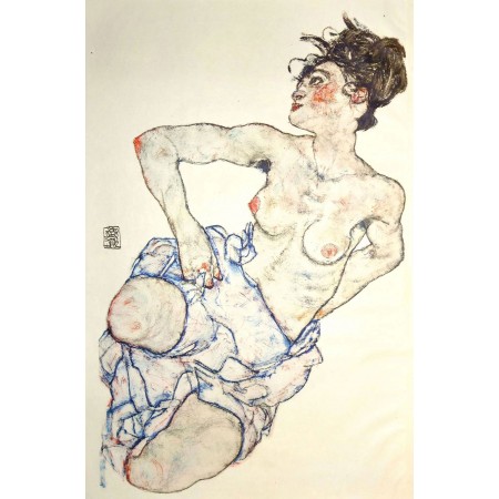 Egon Schiele -  Art Print Poster Kneeling Female Nude - Lithograph 1920