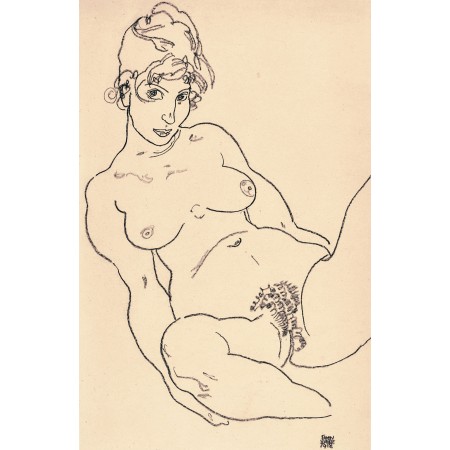 Egon Schiele -  Art Print Poster Weiblicher Akt Mit Gespreizten Beinen Female Nude With Legs Spread