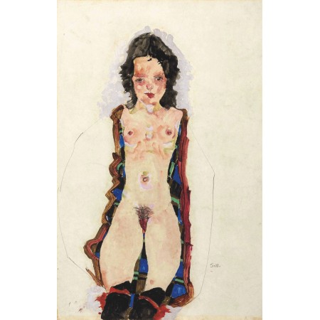 Egon Schiele - Art Print Poster Akt mit roten strumpfba ndern red stocking change