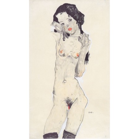 Egon Schiele - 24"x41" Art Print Poster Akt mit roten, Schwarzhaariges Madchen -Young Black Haired Girl