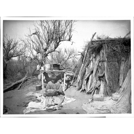 Native American Tribes, Photographic Print Poster 24"x32" Apache Indian woman basket maker in front of her_dwelling