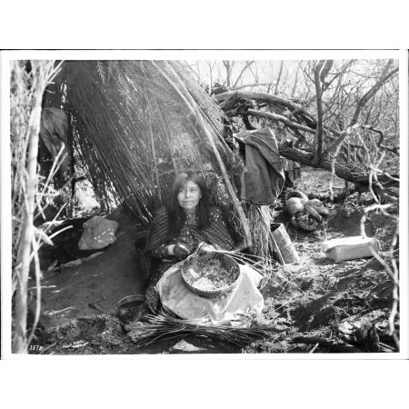 Native American Tribes, Photographic Print Poster Apache wigwam, Apache Indian woman making baskets, ca.1900