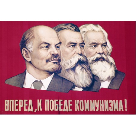 Soviet Propaganda Art Print Poster - Lenin Engels Marx, Forward to the victory of communism