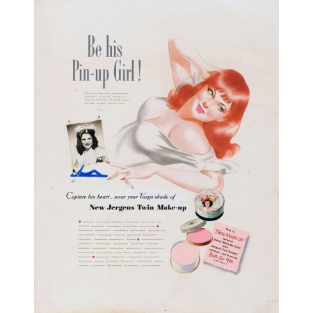 Be his pin up girl 24"x12" Art Print Poster Vintage Nude Pics - New Jergens Twin Make Up 1943 Retro Sex Hot Photos