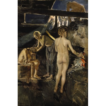 Fine Art Print Poster Akseli Gallen Kallela in the sauna 1889 oil on canvas