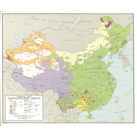 Ethno-linguistic map Photographic Print Poster 29"x24" World Maps China 1967