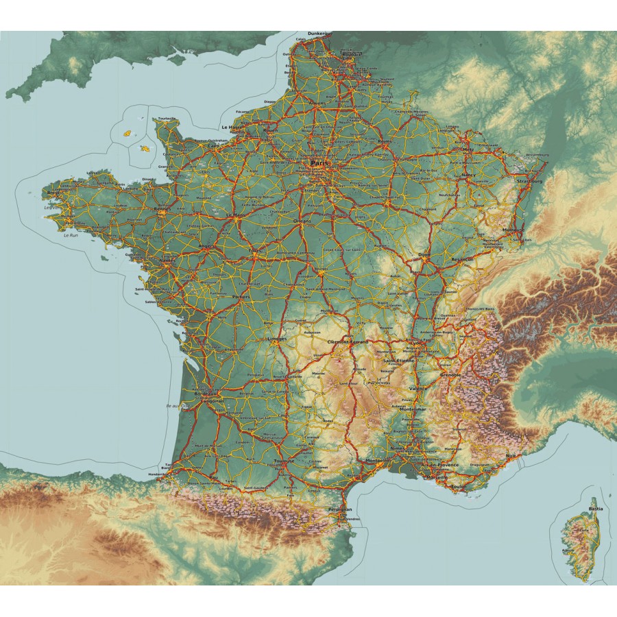 Физико-географическая карта Франции