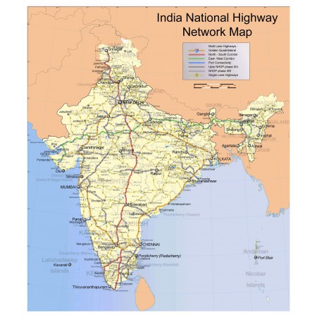 India 24"x28" Poster World Maps large scale national highway network map