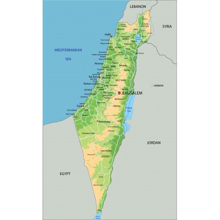 Israel physical map Photographic Print Poster 24"x40" World Maps 