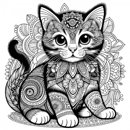 20x20in Poster Creative Exploration Coloring Giant Posters Charming and Intricate of a Kitten in Mandala Style for Coloring