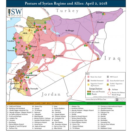 World Maps Middle East, 24"x27" Poster Posture of Syrian Regime and Allies - April 2, 2018