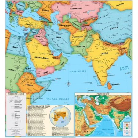 Middle East Photographic Print Poster 24"x24" South Asia Political map