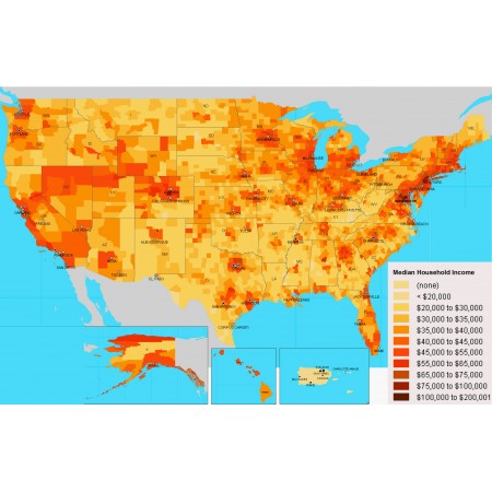 Median Household Income Map 24"x36" Poster United States of America Maps 