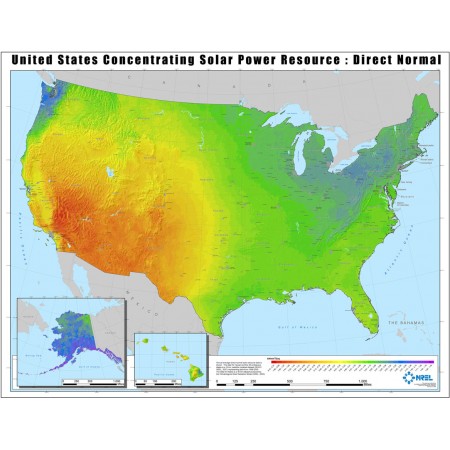Solar Power Resource 24"x31" Poster United States of America Maps US Concentrating 