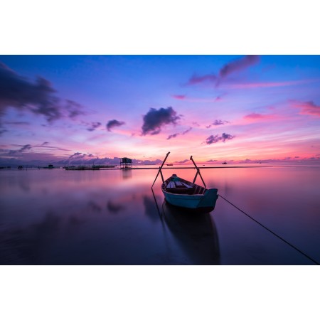 36"x24" Photographic Print Poster Sunrise Boat Rowing Boat Nobody Calm Tranquil