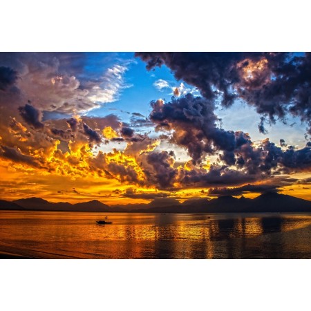 36"x24" Photographic Print Poster Boat Sundown Sunset Sky Clouds Da Nang Bay