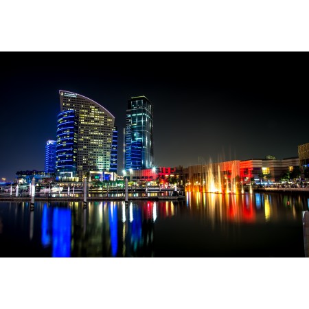 35x24in Poster Buildings City Dubai Lake Night Reflection Water