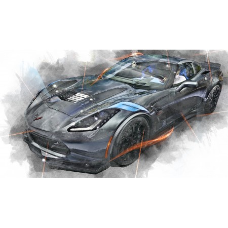 42"x24" Photographic Print Poster Sports Car Watercolor drawing Vehicle Automobile