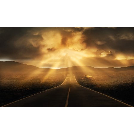 36"x24" Photographic Print Poster Road Landscape Horizon Straight Clouds Panorama
