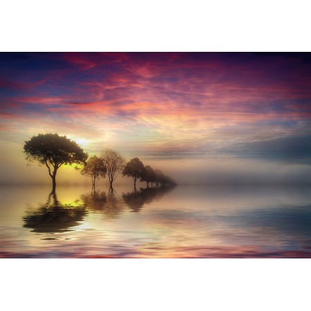 Poster Photo Sunset Reflection Sky Clouds Water Nature