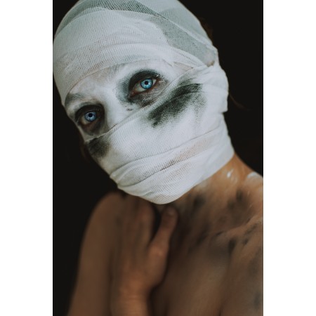 24x16 in Photographic Print Poster Woman Halloween Mask Makeup Blue eye Blue Eyes