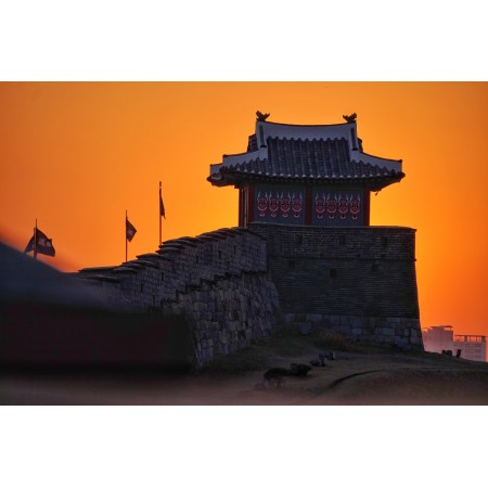 36x24 in Photographic Print Poster Sunset Castle Hanok Travel Night Korean