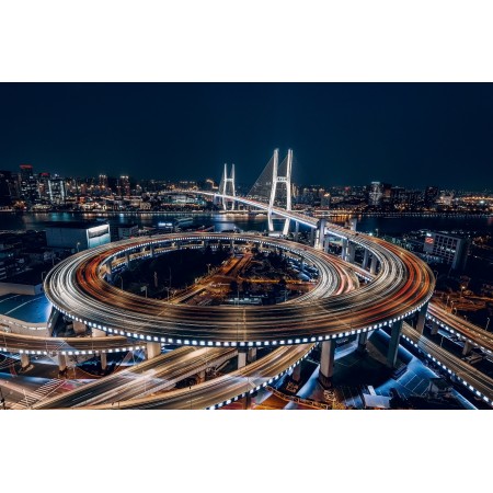 36"x24" Photographic Print Poster City Shanghai China Night Building Lights Overpass Modern