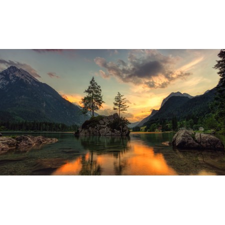 42"x24" Photographic Print Poster Nature Waters Lake Island Firs Landscape Evening