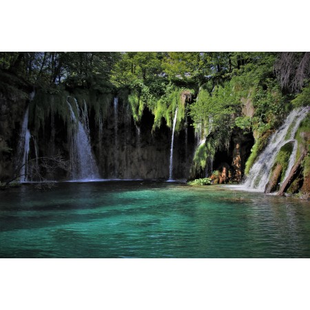 36"x24" Photographic Print Poster Green Water Paradise Waterfall Stream Morning