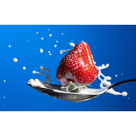 37x24 in Photographic Print Poster Milk Strawberry Spoon Food Eat Delicious Fruit
